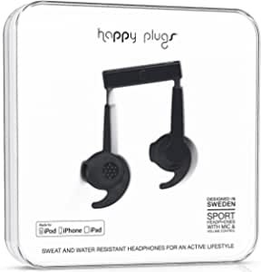 Happy Plugs Wired Sport In-Ear Earphones with In Line Remote and Microphone - Black