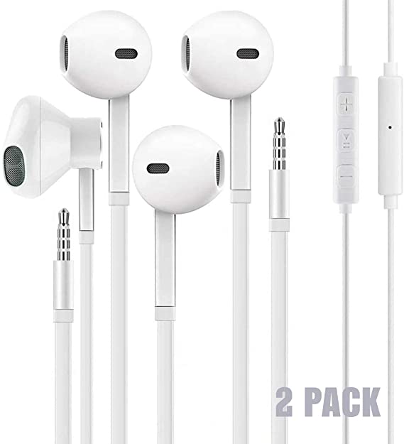 2PACK Wired Earphones with Microphone Compatible with iPhone Samsung Android Laptop Chromebook iPad