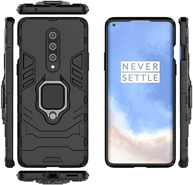 Case Compatible with OnePlus 8 - Integrated Protection Iron Man - Ultra premium quality cover From GrabMobily - Shock Resistant TPU Case with Metal Ring - Black