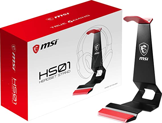 MSI HS01 HEADSET STAND - Solid Metallic Design, Stable Headset Hanger, Sturdy Cell Phone Holder, Non-slip Base - Black/Red