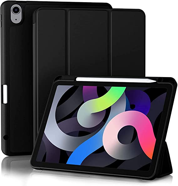 Compatible with iPad Air 5th Generation Case 2022/ iPad Air Case 4th Generation 2020 10.9 Inch with Pencil Holder [Auto Sleep/Wake], Trifold Stand Smart Case for iPad Air 5/4 Case (Black)