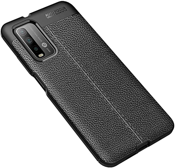 لهاتف شاومي Poco M3 ، جراب خلفي بنمط جلد أصلي مقاوم للصدمات من ألياف الكربون من GrabologyStore - أسود