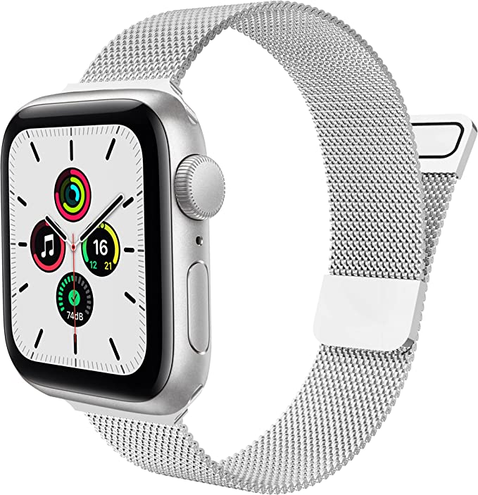 SouthLam Magnetic Band Compatible with Apple Watch 38mm 40mm 41mm 42mm 44mm 45mm, Stainless Steel Mesh Strap with Adjustable Loop, Metal Wristband for iWatch Series SE 7/6/5/4/3/2/1
