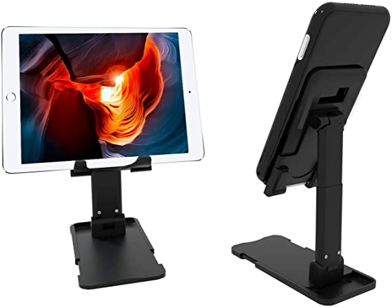 ZHIKE Tablet/Phone Stand, Angle Height Surface and Bottom width Adjustable Foldable Phone Holder for Desk, Compatible with All Smartphones, iPad [Upgraded Version-Black]