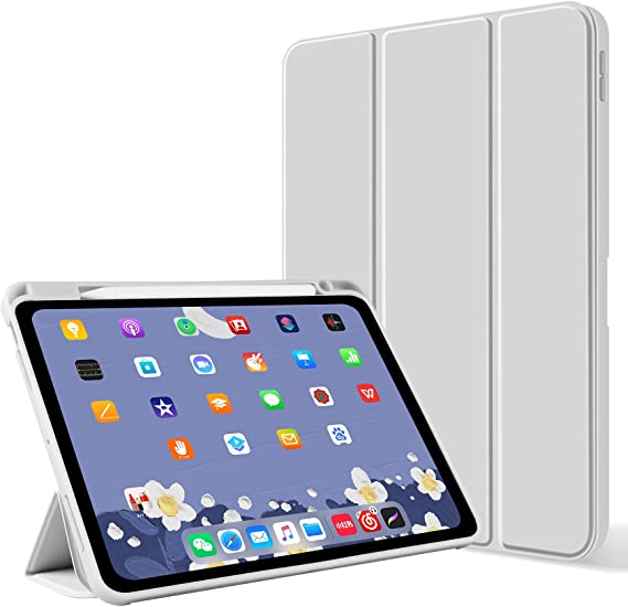Aoub Case for iPad Pro 12.9 2020 & 2018, Auto Sleep/Wake Slim Lightweight Trifold Stand Smart Cover, Soft TPU Back Case with Pencil Holder for iPad Pro 12.9 inch, Gray