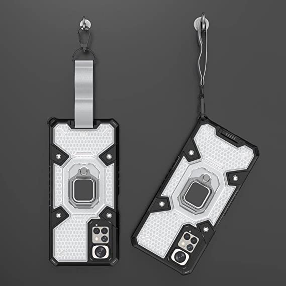 Xiaomi Redmi Note 11, Premium quality Case - Original New All-in-One Case from GrabMobily - Dual Protection Shockproof Case With Original Short Lanyard - Transparent & Black