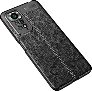 Xiaomi Redmi Note 11S, Shockproof Original Leather Pattern Back Case Cover Carbon Fiber Brushed - Slip-Resistant - Original New Case From GrabMobily - Black