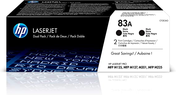 HP 83A | CF283AD | 2 Toner Cartridges | Black | Works with HP LaserJet Pro M201dw, M125nw, M127fn, M225 series