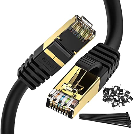Zosion Cat 8 Ethernet Cable 6M Gold Plated Rj45 High Speed 40Gbps 2000Mhz Heavy Duty Cat8 Internet Network LAN Cable Shielded Ethernet Cord for Gaming PS4 Xbox TV Modem Router Swift Inwall Cable