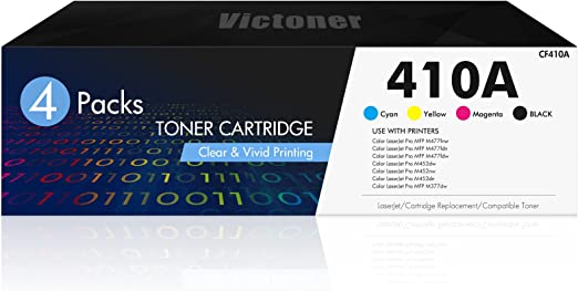 Victoner Compatible 410A Toner Cartridge: Replacement for HP 410A Color Pro MFP M477fnw M477fdw M452dn M452nw M477fdn M452dw CF410A CF411A CF412A CF413A Printer (Black Cyan Yellow Magenta, 4-Pack)