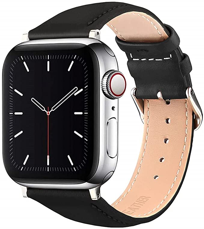 MAOSEMSI Leather Bands Compatible with Apple Watch Band 38mm 40mm 42mm 44mm， Upgrade Genuine Leather Replacement Strap Women Men for iWatch SE & Series 6/5/4/3/2/1