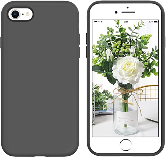 DUEDUE iPhone SE 2020 Case, iPhone 8 Case, iPhone 7 Case, Liquid Silicone Soft Gel Rubber Slim Cover with Microfiber Cloth Lining Cushion Shockproof Full Protective Case for iPhone 7/8/SE2, Space Gray