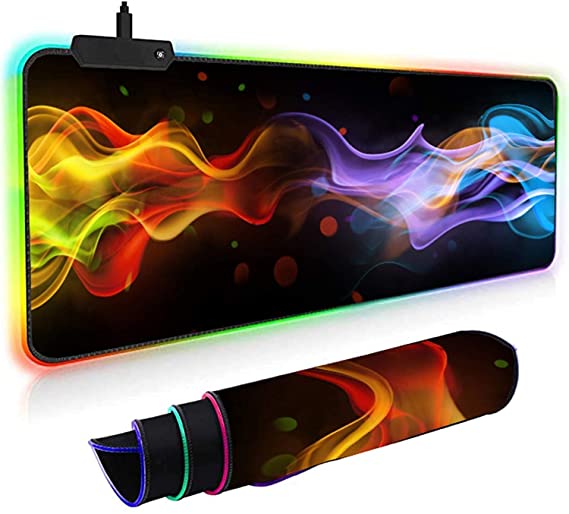 FLAME RGB XL Gaming Mouse Pad, Non-Slip, Water-Resistant, Rubber Cloth, Stitched Edge, Computer Game Mouse & Keyboard Mat – (80 * 30cm)