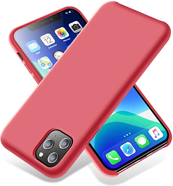 LZEB Silicone Case Compatible with iPhone 11 Pro Case 5.8 inch, Liquid Silicone Phone Case (with Microfiber Lining) Full Body Thickening Design for iPhone 11 Pro 5.8 2019 (Camellia red)