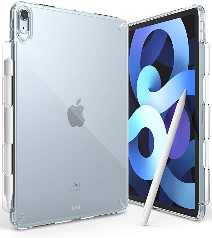 Ringke Fusion Case for iPad Air 4 2020 10.9 inch, Transparent Clear Hard PC Back Shockproof TPU Bumper with Overcharge Protection Pen/Pencil Holder - Clear