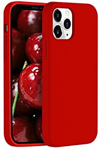 iPhone 12/12 Pro 6.1 inch Silicone Case & 2.5D Tampered Glass Full Screen Protector by TS Technology (Red)