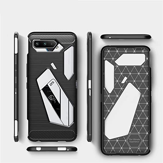 Asus ROG Phone 5, New Original cover From GrabMobily -,Silicone Shockproof Cover Durable Ultra Thin Carbon Fiber Soft Protection Case -Slip-Resistant- Black