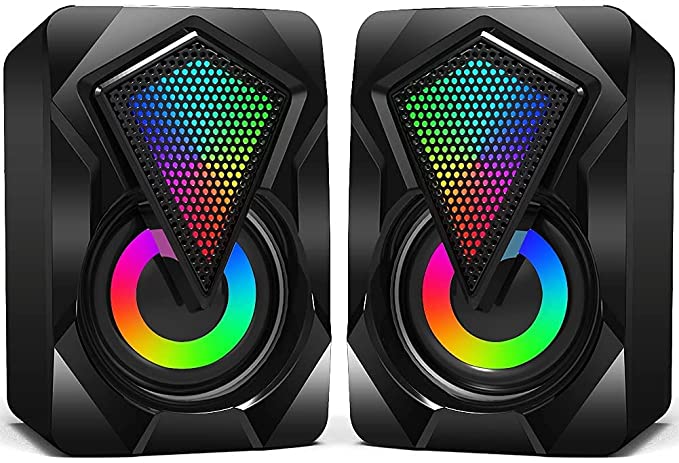 Computer Speakers,Wired 2.0 USB Powered PC Speakers Stereo Mini Multimedia Volume Control,Gaming RGB Lights 3.5mm Jack Speakers for PC Desktop Laptop Monitor