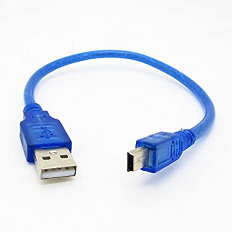 JIUWU Blue Short USB 2.0 A Male to Mini 5Pin B Male Data Charging Cable 30cm