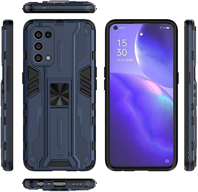 Case Compatible with Oppo Reno 5 (4G / 5G), Iron Man Rugged Kickstand Cover - Heavy Duty Armor Shockproof Cover - Original New cover From GrabMobily - Ultra premium quality Case Slip-Resistant - Blue