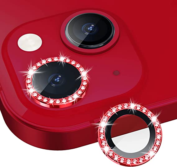 Xfilm Bling Diamond Camera Lens Protector for iPhone 13 / iPhone 13 Mini, HD Clear Tempered Glass Camera Lens Screen Protection Cover, Case Friendly, Scratch Proof (Diamond Red)
