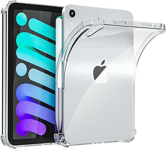 AICase Case for iPad Mini 6 Case (2021) Clear Shock Absorbing Flexible TPU Protective Cover Transparent Slim Compatible with Pencil for iPad Mini 6th Gen (2021)