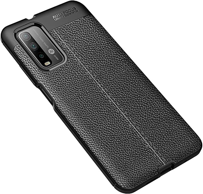 جراب متوافق مع شاومى Redmi 9T ، - جراب فائق الجودة من GrabMobily - غطاء مقاوم للصدمات بنمط جلدي متين رفيع للغاية من ألياف الكربون المصقولة - مقاوم للانزلاق - غطاء أصلي جديد - أسود