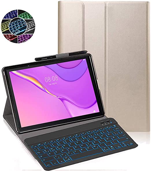RLTech Keyboard Case for Huawei MatePad T10S, [Italian Layout] 7 Colors Backlit Wireless Keyboard With Protective Case For Huawei MatePad T10S, Gold