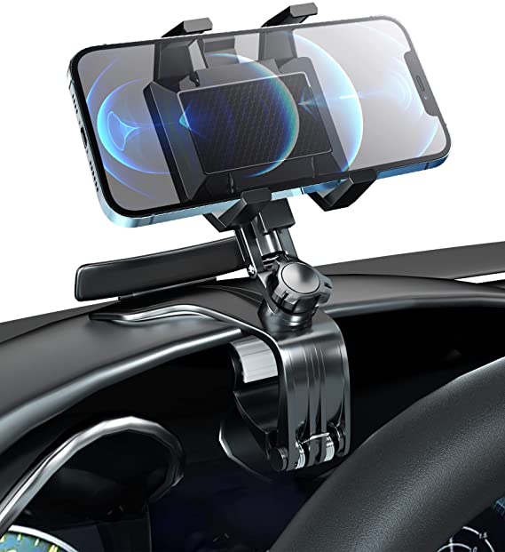 Phone Holder for Car, Adjustable Rotation 1200° Car Phone Holder Mount, Dashboard Bracket Rear View Mirror Universal Stand Clip, HUD Navigation Compatible with All iPhone Android Smartphone, Black