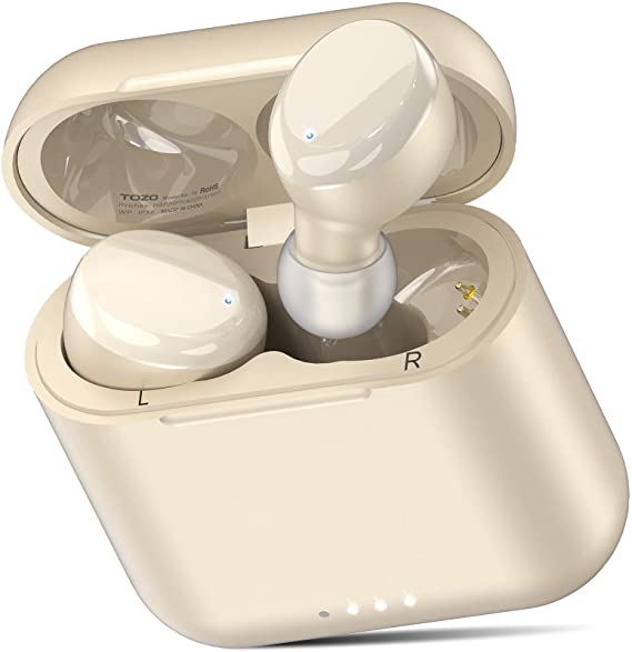 TOZO T6 True Wireless Earbuds Bluetooth Headphones Touch Control with Wireless Charging Case IPX8 Waterproof Stereo Earphones in-Ear Built-in Mic Headset Premium Deep Bass for Sport Champagne