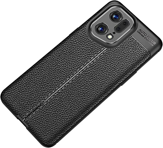 Oppo Find X5 Pro, Original New Case From GrabMobily -, Leather Pattern Shockproof Cover Durable Ultra Thin Carbon Fiber Brushed Protection Case -Slip-Resistant - Premium quality Case - Black