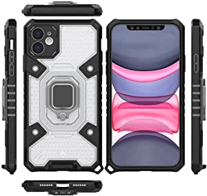 كفر لجهاز iPhone 11 جراب الحماية المتكامل ايرون مان ضد الصدمات - من GrabologyStore - ظهر شفاف خلية نحل حواف سوداء مع حلقة مسند وحبل تعليقة للموبيل