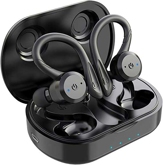 Sport in-Ear TWS Headphone APEKX True Wireless Bluetooth 5.0 Sports Earbuds, IPX7 Waterproof Stereo Sound, Built-in Mic Earphones,Supporting Wireless Charging(Black)