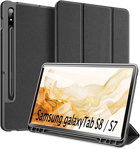 Case for Samsung Galaxy Tab S8 / S7 11 inch 2022, DUX DUCIS Ultra Thin Smart Leather Cover Case with Pencil Holder & Auto Wake Up/Sleep for Samsung Galaxy S8 / S7 11" Tablet, Black