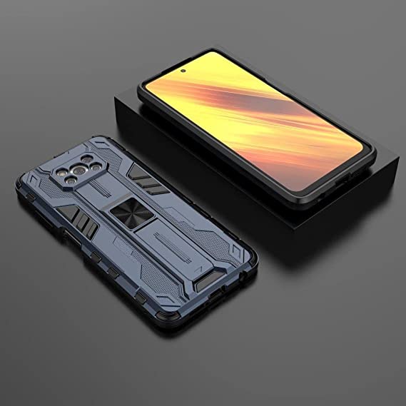 For Xiaomi Poco X3 NFC Iron Man Rugged Shockproof Kickstand Cover - Heavy Duty Armor Shockproof Cover - Original New cover From GrabMobily - Blue