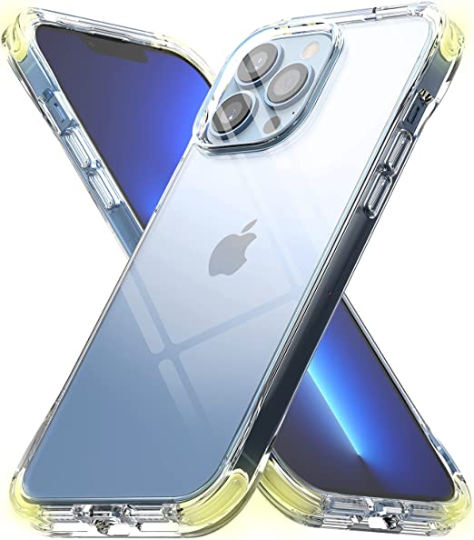 Ringke Fusion Plus with DIY Soft Bumper Compatible with iPhone 13 Pro Max, Clear Shockproof Flexible TPU Silicone Bumper Hard Back Cover - White & Lime Glow