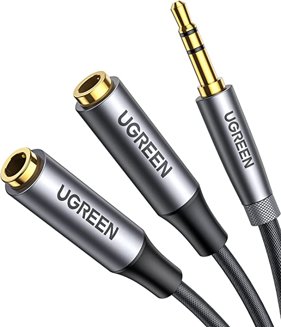UGREEN 3.5mm Splitter Double Headphone Jack Stereo Audio Adapter 2 Way Aux Dual Earphone Mini Jack 1 Male to 2 Female Y Cable Compatible with PC Laptop MacBook TV Phone iPad PS4 Speaker Soundbar Amp