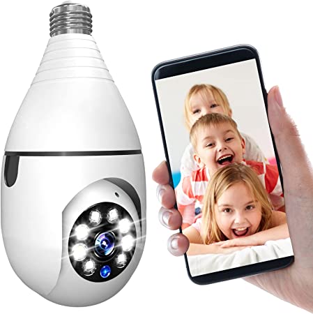 E27 Camera, 1080P Security Camera System with 2.4GHz WiFi, 360 Degree Wireless Home Surveillance Cameras, Night Vision, Two Way Audio, Smart Motion Detection