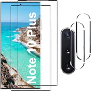 [2+2 Pack] Galaxy Note 10 Plus Screen Protector,9H Tempered Glass, Ultrasonic Fingerprint Compatible, HD Clear,Bubble-Free,3D Curved for Samsung Note10 Plus 5G Glass Screen Protector