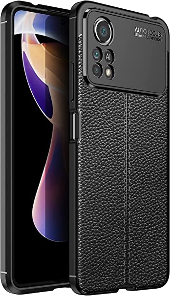 For Xiaomi Poco X4 Pro 5G, Original Leather Pattern Back Case Cover Carbon Fiber Litchi Shockproof From CompuMisr - Black