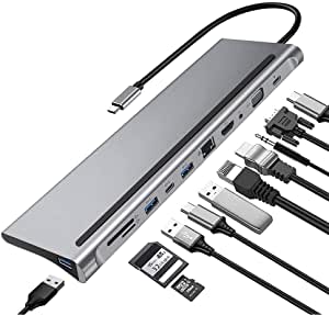 COOLCOLD 11 in 1 USB C Laptop Docking Station Type C to HDMI VGA RJ45 Ethernet USB 3.0 SD/TF Card Reader with PD Charging for MacBook Pro and More