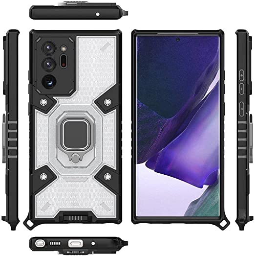 For Samsung Galaxy Note 20 Ultra, New Original Ironman All-in-One Case from GrabologyStore - Heavy Duty Slip-Resistant Cover - Dual Protection Shockproof Case Cover with Lanyard - Clear & Black