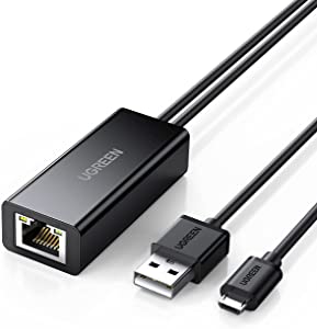 UGREEN Ethernet Adapter for Fire TV Stick (2nd GEN), All-New Fire TV (2017), Chromecast Ultra / 2/1 / Audio, Google Home Mini, Micro USB to RJ45 Ethernet Adapter with USB Power Supply Cable (3.3ft)
