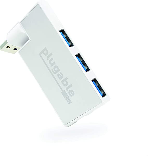 Plugable USB Hub, Rotating 4 Port USB 3.0 Hub, Powered USB Hub (Compatible with Windows, macOS & Linux, USB 2.0 Backwards Compatible)