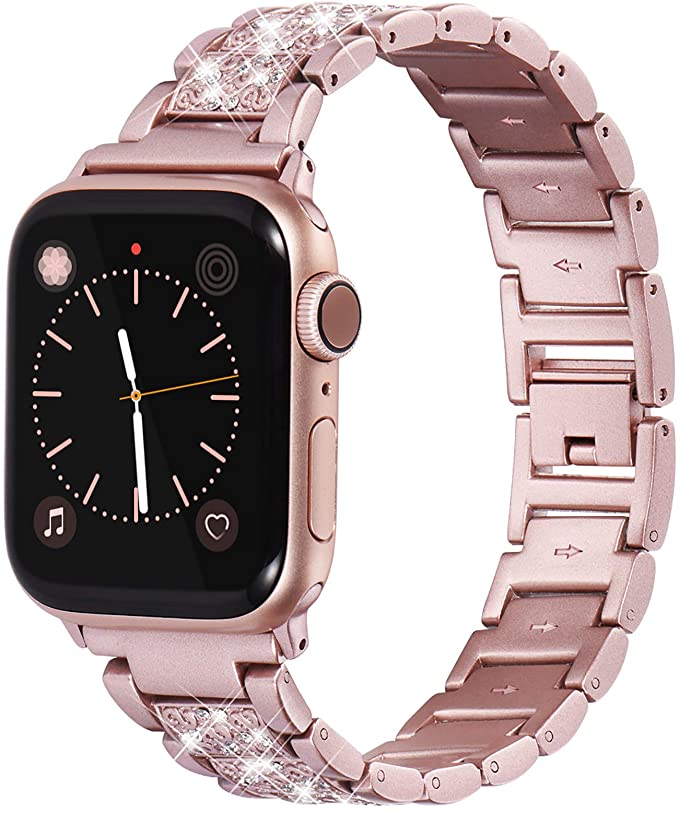 Fullife Compatible with Apple Watch Bands 38mm Women Bracelet Replacement for Apple Watch Bands Series 6 Series 5 Series 4 40mm Band Compatible with Apple Watch SE Band, Rose Gold…