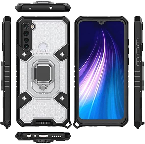 جراب لهاتف شاومى Redmi Note 8 ، - جراب عالي الجودة - مقاوم للانزلاق - جراب أصلي جديد الكل في واحد من GrabMobily - جراب حماية مزدوج مقاوم للصدمات مع حبل قصير أصلي - شفاف وأسود