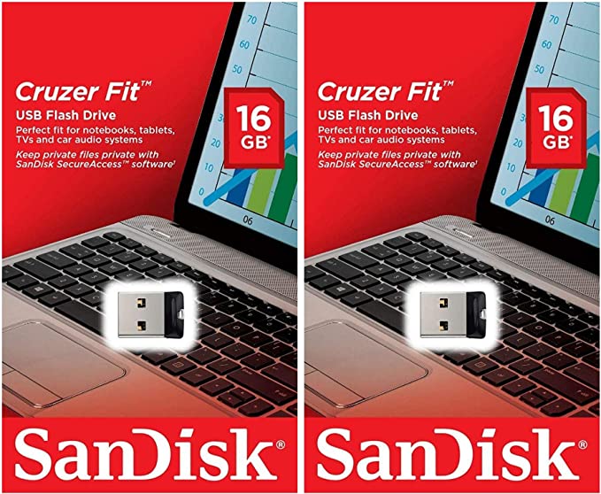 SanDisk Cruzer Fit 16GB (2 pack) SDCZ33-016G USB 2.0 Flash Drive Jump Drive Pen Drive SDCZ33-016G - 16GB x 2 = 32GB