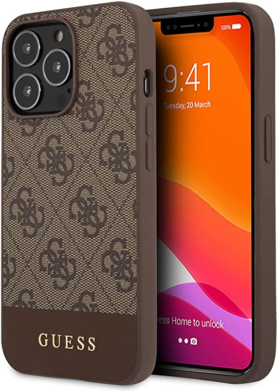 Guess PC/TPU 4G PU Case With Bottom Stripe Metal Logo For iPhone 13 Pro (6.1") - Brown