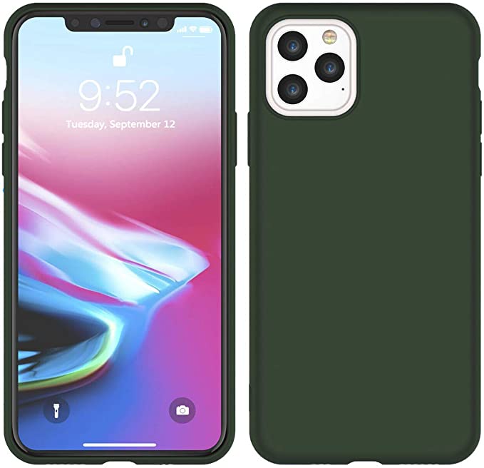 Pokanic Soft Touch Liquid Silicone Gel Rubber Bumper Silky Full Body Protection Microfiber Protect Drop Proof Non Slip Case Cover Compatible with Apple iPhone 11 Pro Max (2019) 6.5" (Army Green)