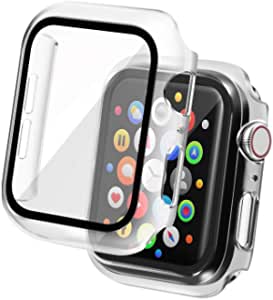 Insten Case Compatible with Apple Watch 44mm Series SE 6 5 4, Matte Hard Cover, Built in Tempered Glass Screen Protector, Full Protection, Clear